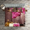 thumbnail image 2 of Ambesonne Orchid Quilted Coverlet 3 Pcs, Modern Boho Stone Flower Art, King Size, Umber Green Pink, 2 of 2
