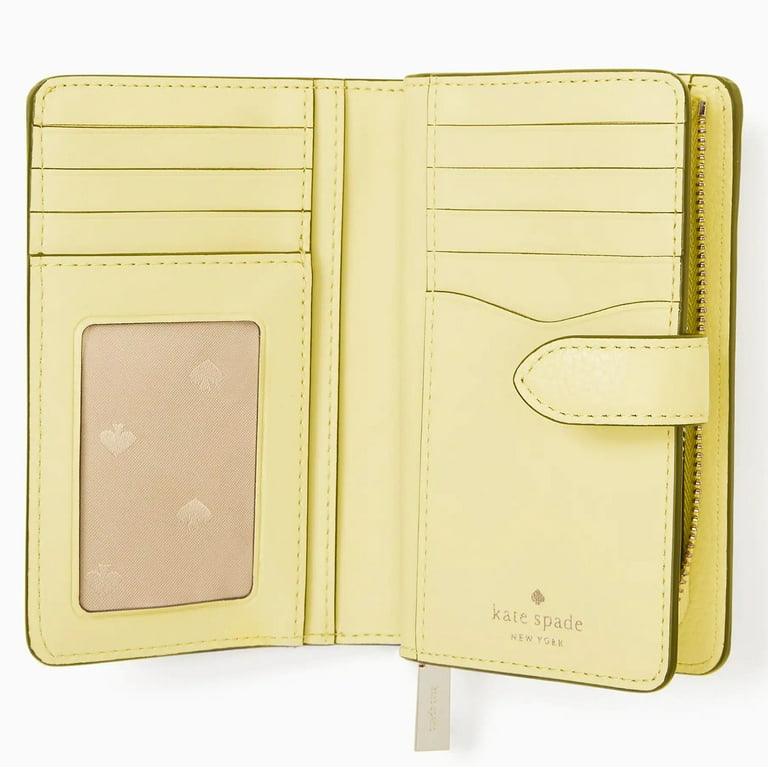 Kate Spade NY Medium Wallet Pebbled Leather Bifold Margarita Yellow with Multiple Compartments Walmart