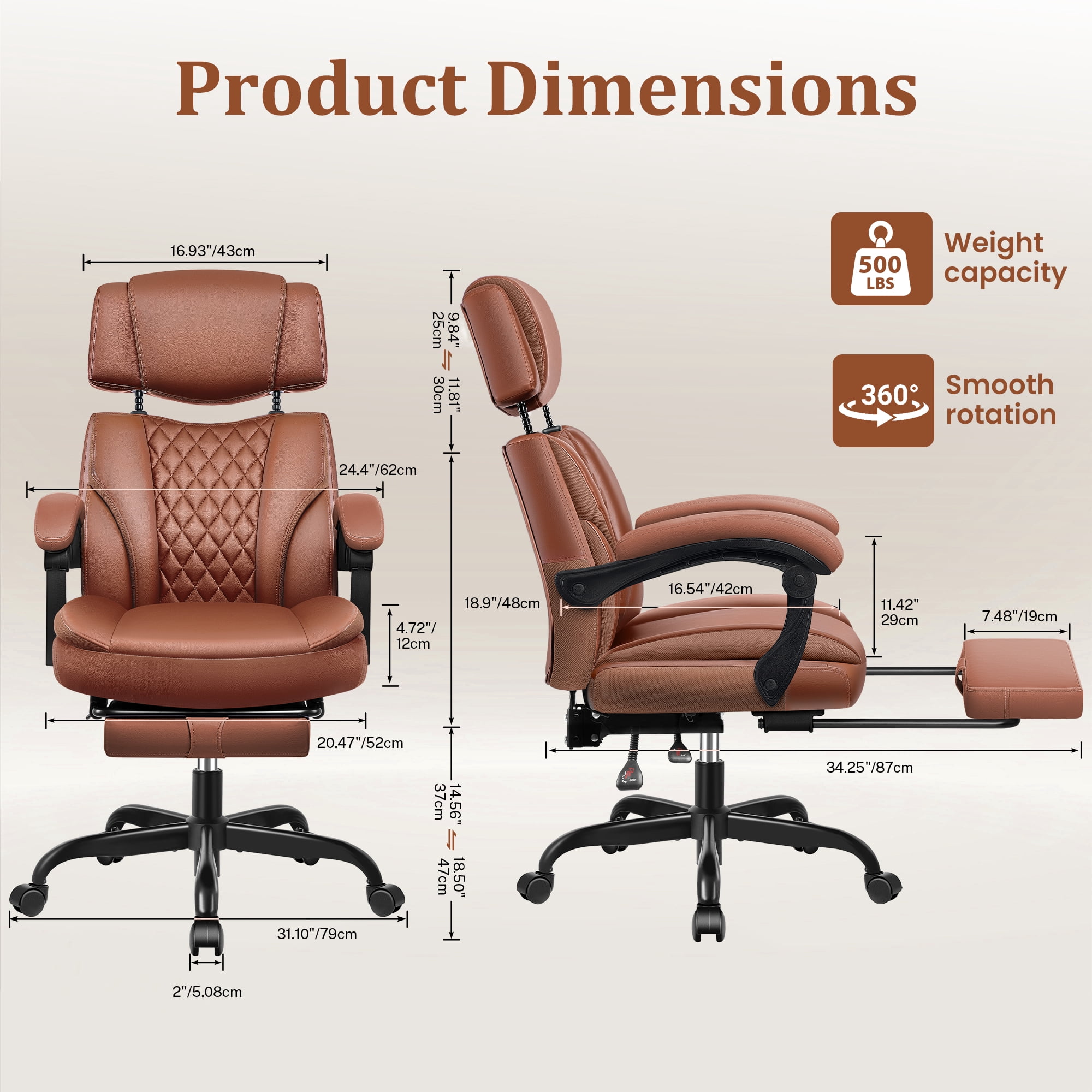 FelixKing Ergonomic Office Chair with Adjustable Headrest Executive Leather Desk Chair with Flip Up Arms, Comfy Computer Chair with Lumbar Support & Rocking Function for Home Office