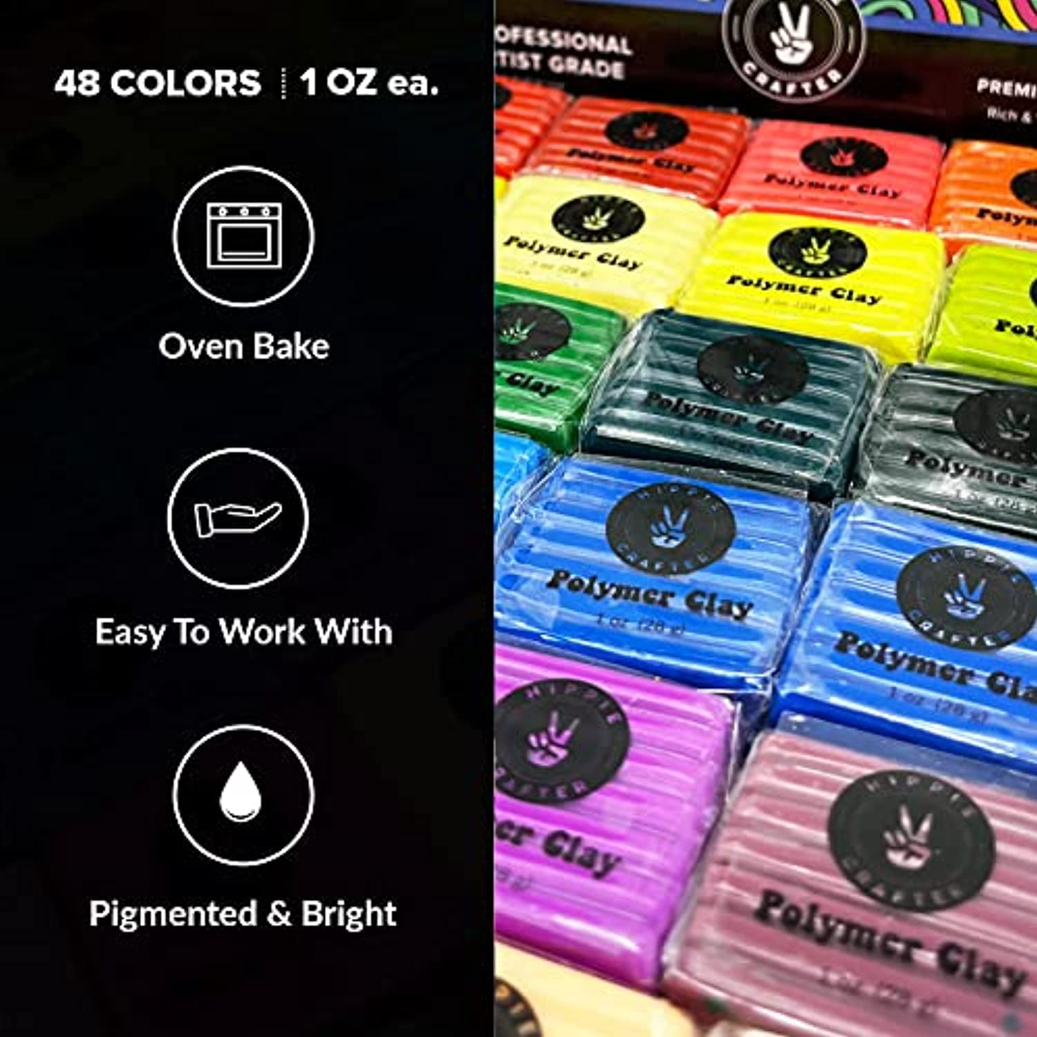 Hippie Crafter Polymer Clay Set 48 Colors Modeling Clay Sculpting Dough Oven Bake Kit Baking Molding