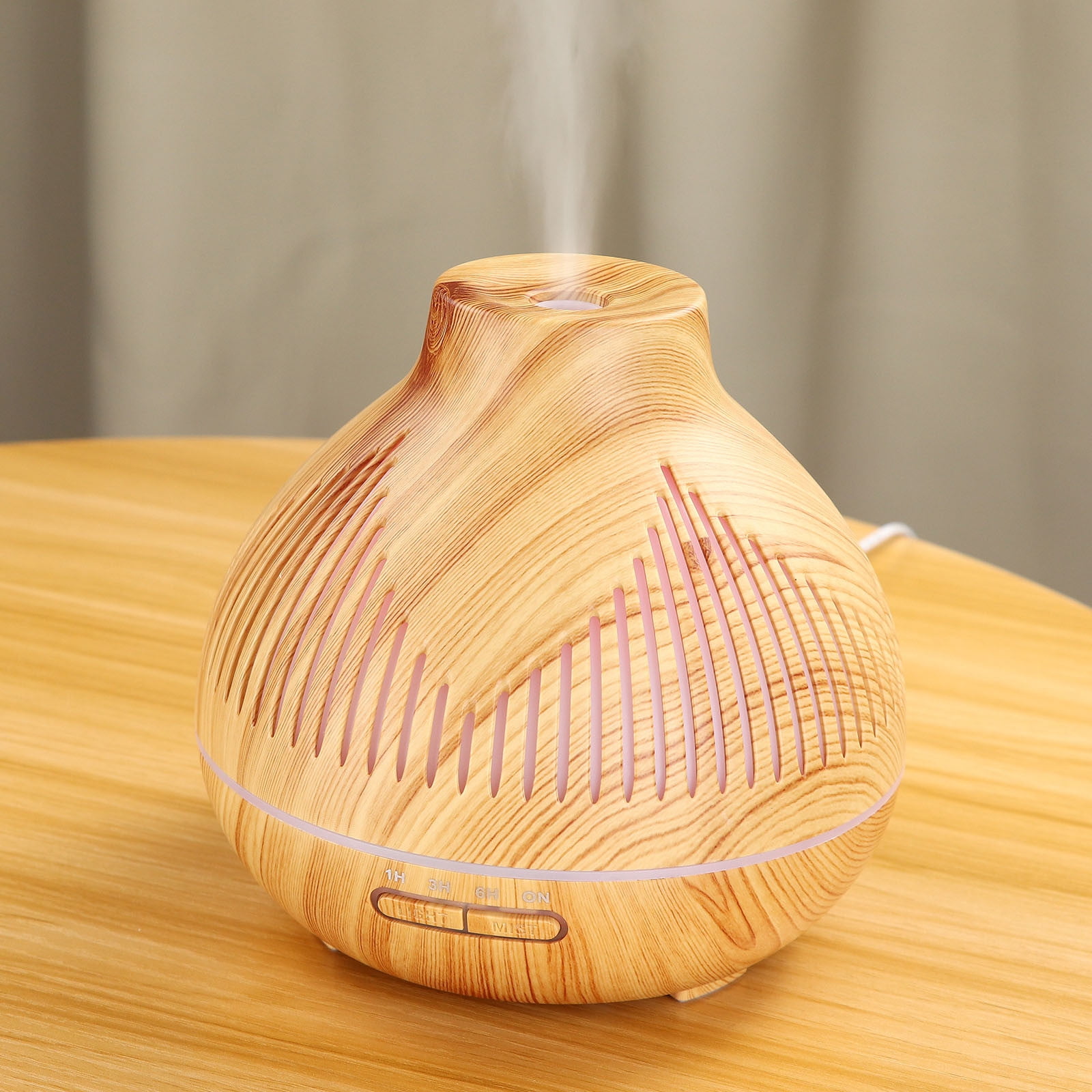 FFENYAN 400ML Wood Grain Essential Oil Diffuser with Remote Control Sharp Mouth Mist Humidifier Hollow Aroma Diffuser Remote Humidifier
