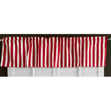 Cotton Stripe Window Valance 58" Wide 1 Inch Stripe Red