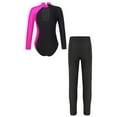 thumbnail image 2 of TiaoBug Kids Girls Figure Skating Performance Costume Shiny Rhinestones Leotard Tops with Pants Athletic Outfits Rose&Black 8, 2 of 3
