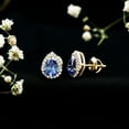 thumbnail image 4 of Rosec Jewels Pear Shaped Sapphire Halo Stud Earring with Moissanite - 5X7 mm Created Blue Sapphire, 14K Yellow Gold, 4 of 8