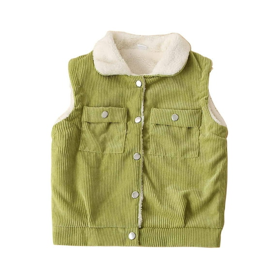 Odeerbi Toddler Winter Coat Vest Kids Boys Girls Outerwear Jackets Vest Baby Autumn Underwear Corduroy Waistcoat Lapel Button Cardigan Vest Green
