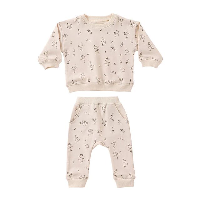 Conjunto de algodón para bebé, Top y pantalones de manga larga con cuello redondo, estampado informal, ropa para el hogar, otoño y primavera