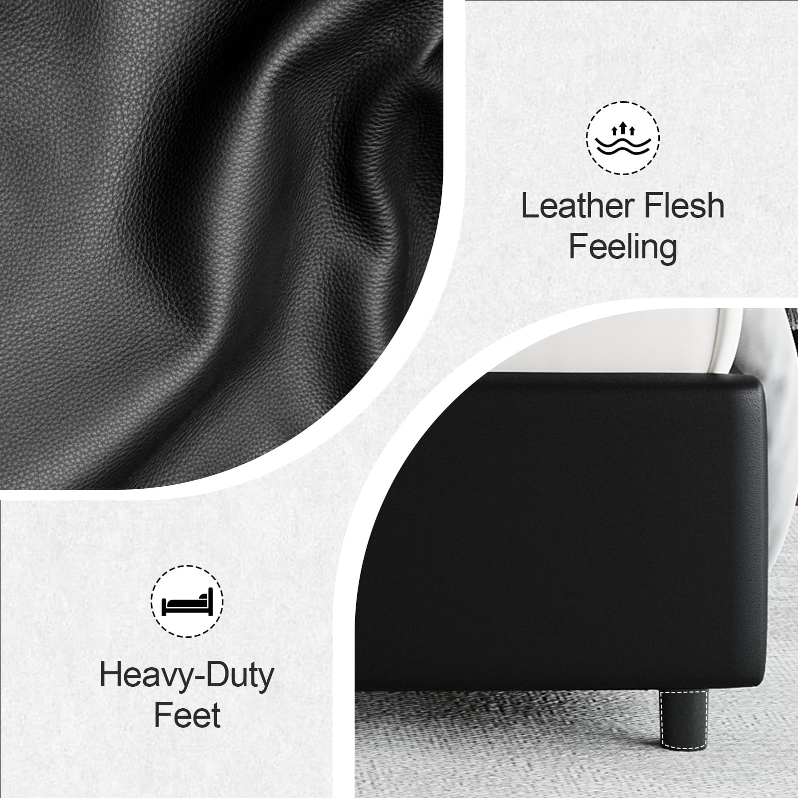 4 EVER WINNER Queen Size LED Bed Frame, Wingback Platform Bed with Upholstered Headboard, Black