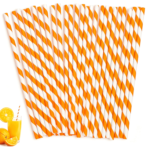 ACDANC 100 Pcs Orange Straws 7.7" Disposable Drinking Stripes Paper Straws for Bridal Shower,Wedding,Birthday Party,Juice,Coffee,Cocktails,Aperol Spritz Straws,Party Decoration Supplies