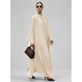thumbnail image 3 of Apricot Pleated Chiffon Maxi Dress With Batwing Sleeves Round Neck Flowy Elegant Vacation Party Dress, 3 of 7