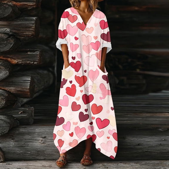 Blmnix Popover Dress Women Boho Dresses Mumu Dresses Under Dresses Short Sleeve V-Neck Maxi with Pockets Womens Spring Dress,M