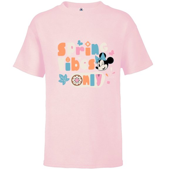 Disney Minnie Mouse Spring Vibes Only Springtime - Short Sleeve T-Shirt for Kids - Customized-Soft Pink