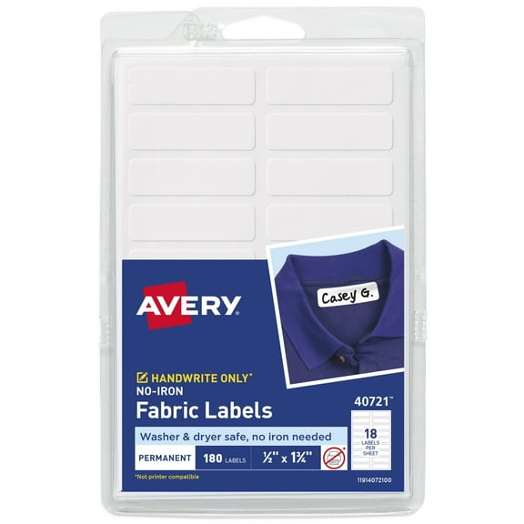 Avery No-Iron Fabric Labels, 1/2" x 1-3/4", 180ct (40721)