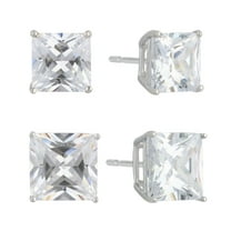 Brilliance Fine Jewelry Women's Simulated Diamond Duo Square Earring Set in Sterling Silver