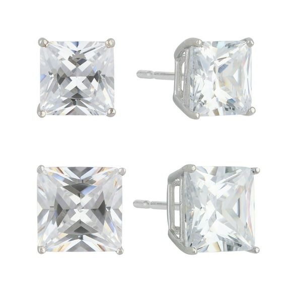 Brilliance Fine Jewelry Women's Simulated Diamond Duo Square Earring Set in Sterling Silver