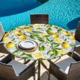 thumbnail image 5 of Summer Lemon Round Tablecloth 55-60 Inch Round Fitted Table Cloth with Elastic Edge, Yellow Green Watercolor Botanical Blue Plaid Waterproof Table Cover Protector for Outdoor Picnic Party Dining, 5 of 6