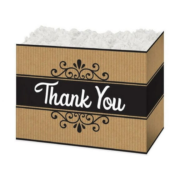 Pack of 6, Large Thank You Kraft Stripes Basket Boxes 10.25 X 6 X 7.5" As Great Table Centerpieces For Parties