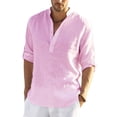 thumbnail image 1 of xiaxaixu Men's Spring Autumn Casual Shirt Solid Color Long Sleeve Stand Collar Button Tops, 1 of 9