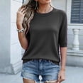 thumbnail image 6 of Sillenn Women's Crew Neck Elbow Length Sleeve Knit Seamless T-Shirts Soft Lightweight Basic Pullover Sweater Casual Loose Fit Shirts Basic Tee Shirts Summer Dressy Casual T-Shirts Dark Gray 3Xl, 6 of 9