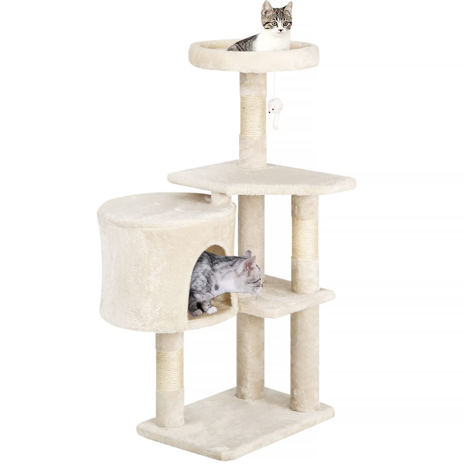 NiamVelo 36 Inch Cat Tree Cat Tower for Small Cats, Plush Multi-Level Cat Condo with Scratch Post Kittens Playhouse Furniture Set, Beige