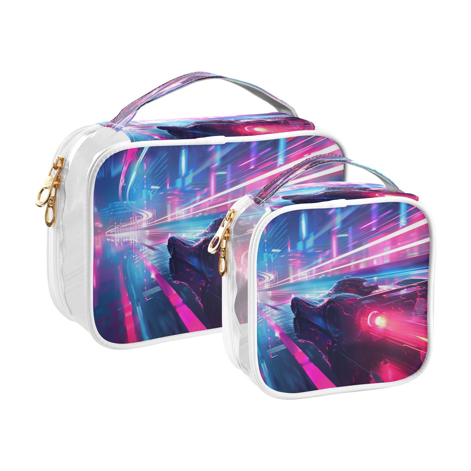Clear Makeup Bags with Handle Large Opening 2 Pack Set Toiletry Bag Quart Size Bag, for Women Man Traveling Travel Essentials, Toiletries and Other. Neon Racing