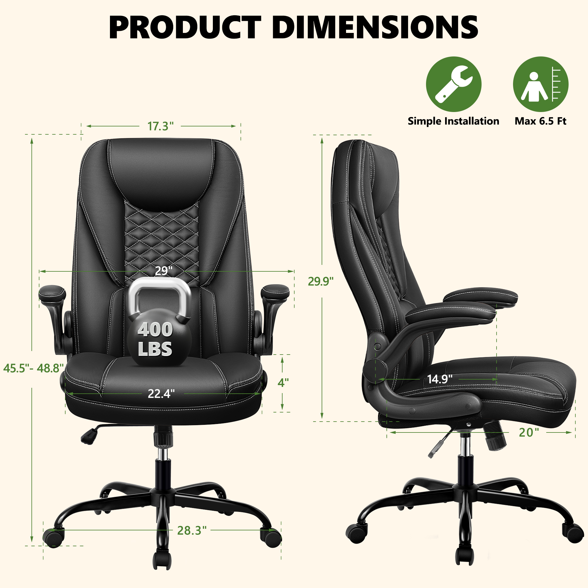 Coolhut Big and Tall Ergonomic Office Chair, Black photo 2