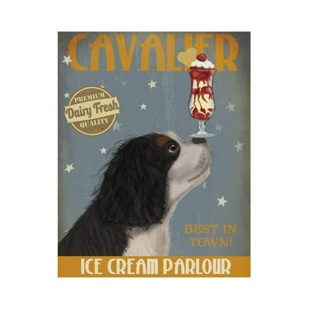 Charles White Art Prints - Cavalier King Charles, Black White, Ice Cream Print Wall Art By Fab Funky