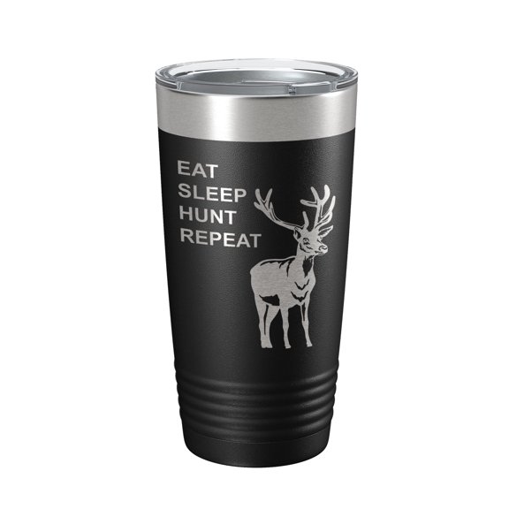 Deer Hunter Tumbler Eat Sleep Hunt Repeat Travel Mug Deer Hunting Insulated Laser Engraved Coffee Cup Gift 20 oz Black