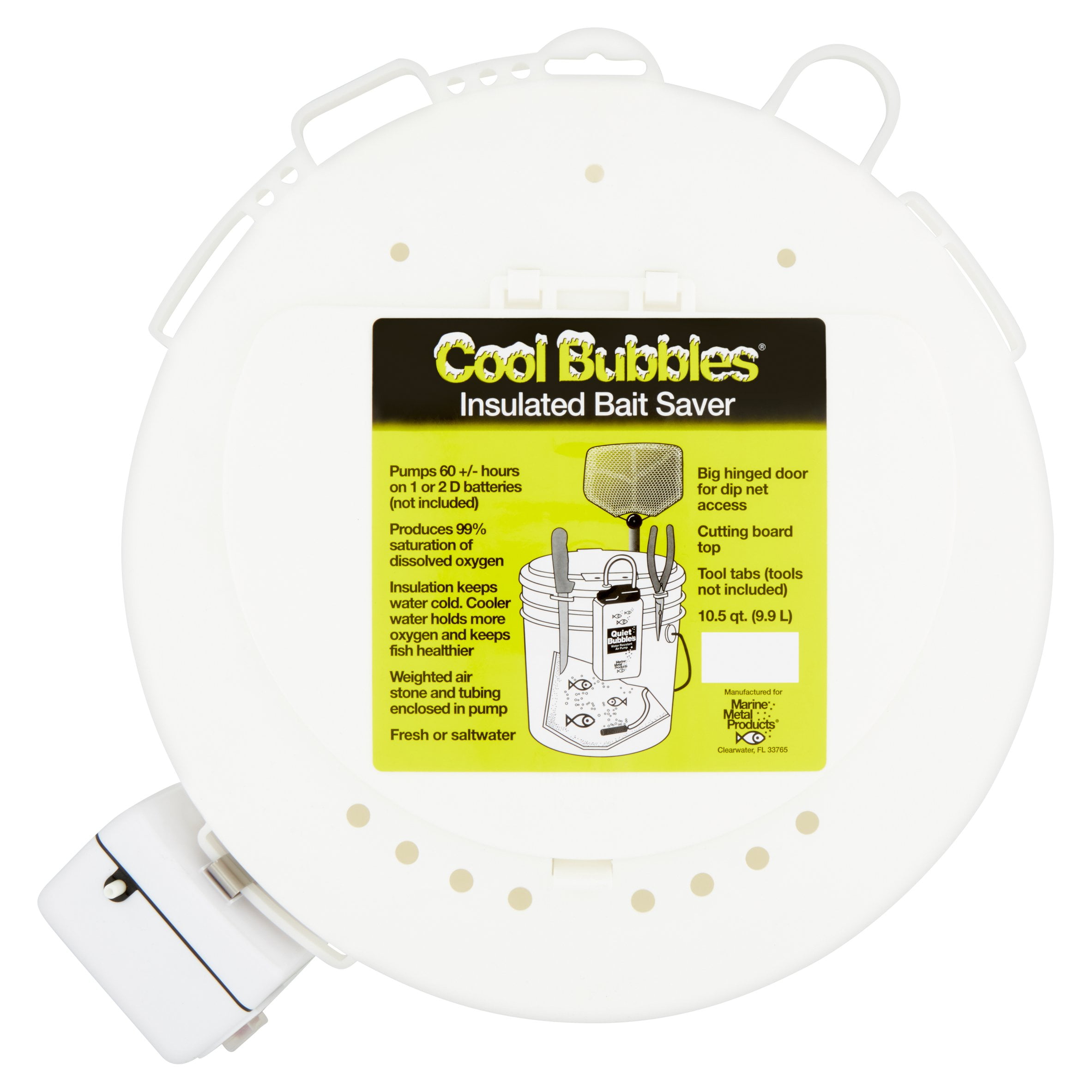 Marine Metal Products' Cool Bubbles 10.5 Qt Insulated Fishing Bait Container with Quiet Bubbles Pump