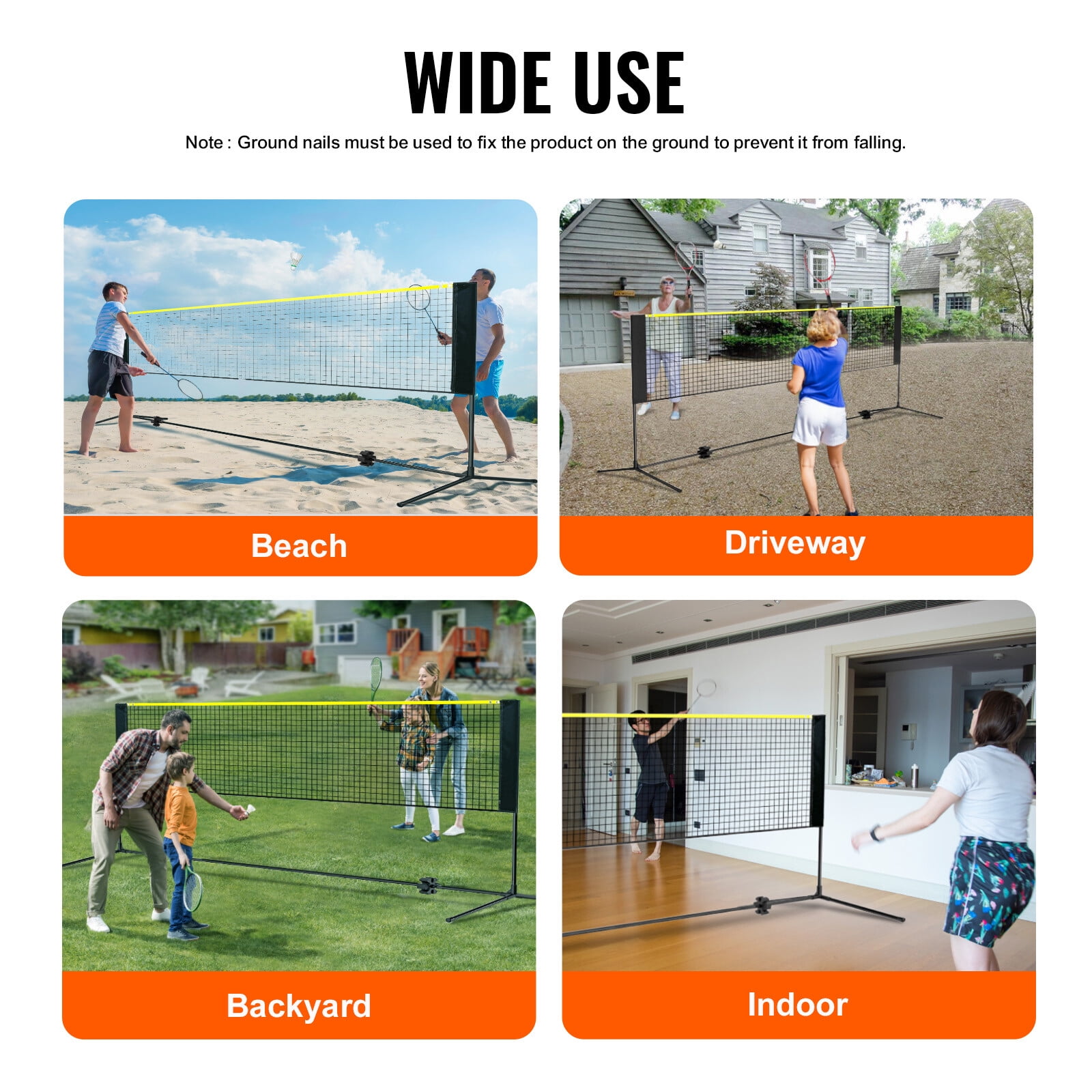17ft Badminton Net Set Outdoor Portable Volleyball Pickleball Tennis Net