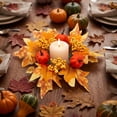 thumbnail image 4 of YyuenwAutumn Pumpkin Maple Leaf Candle Wreath Halloween Thanksgiving Harvest Table Centerpiece Multi-Color Artificial Floral Ring Mantel Mini Hanging Decor, 4 of 7