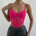 thumbnail image 2 of Women Summer Tops Women Sexy Lace Sleeve French High End Design Sense Short Style Top Crop Workout Top Comfort Color Tops for with Bra Womens plus Size Crop Girls Cute Woman Clothes Cropped Hot Pink L, 2 of 9