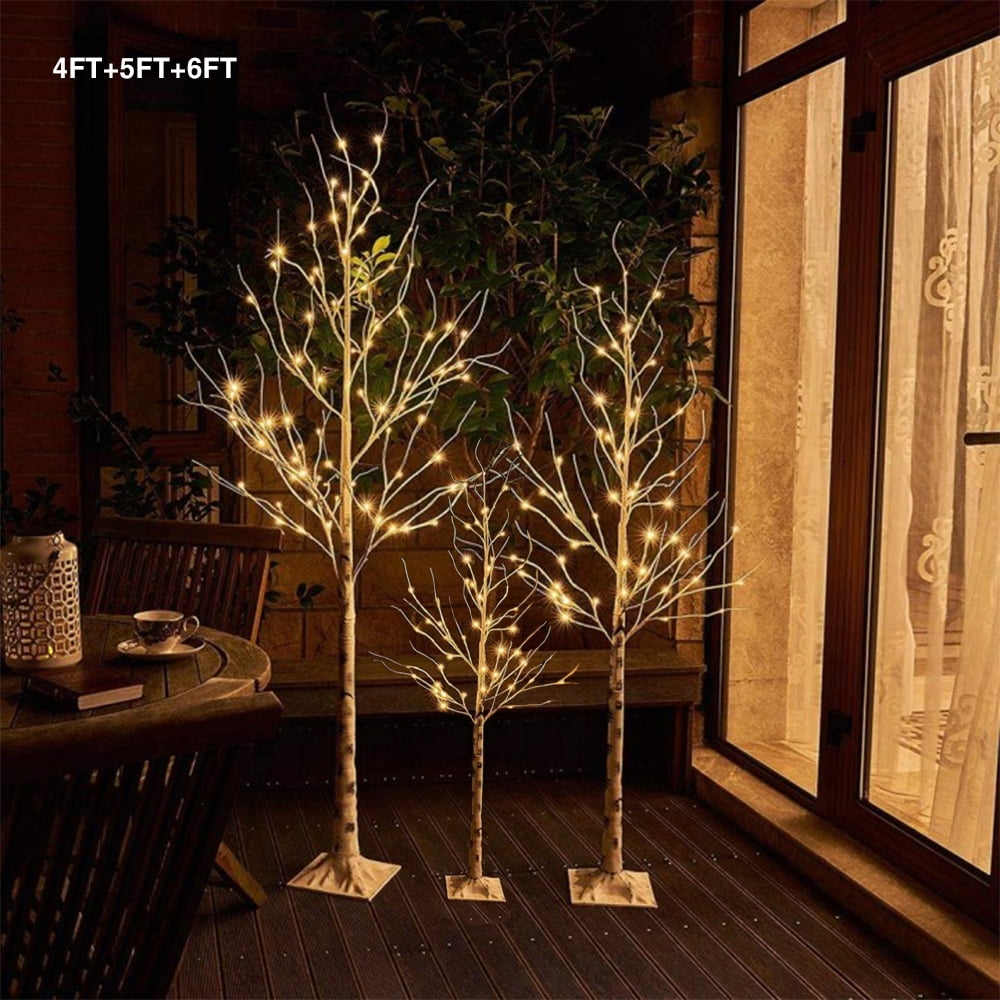 White Christmas Trees Set with 6FT White Birch, 5FT White
