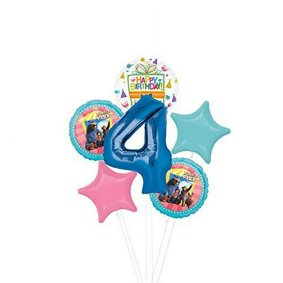 Mayflower Products Wonder Park Party Supplies 4th Birthday Balloon Bouquet Decorations - Blue Number 4