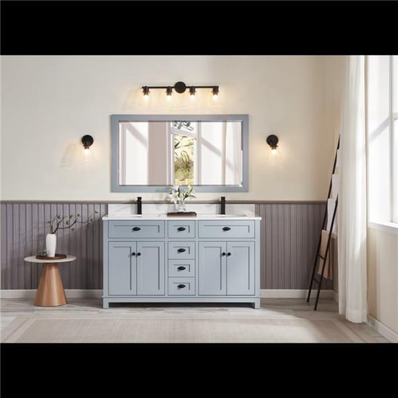Legion Furniture WS2515-60-CD 60 in. Cadet Finish Solid Wood Sink Vanity, 1 ft. Artificial Stone Top