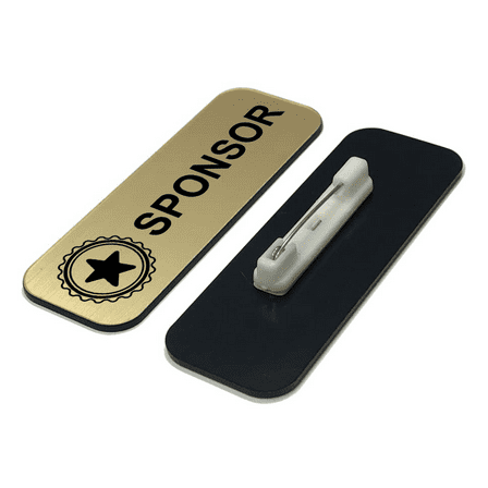 Sponsor 1 x 3" Name Tag/Badge, Brushed Gold, (3 Pack)