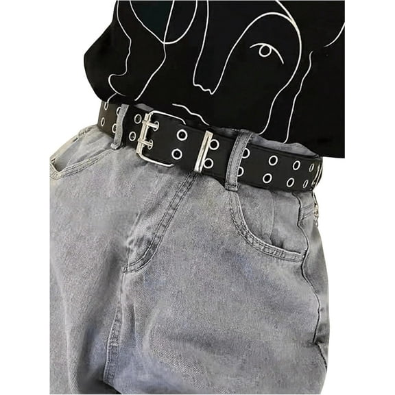 YooGuoGuo Men's Double Grommet Eyelet Leather Belts Casual Punk Fashion Jeans Belt