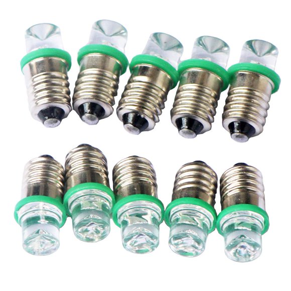 GutReise 10pcs E10 Screw 6V Green Flood Light Led Bulb Flood Light Lamps +10pcs E10 Base (6V, Green)