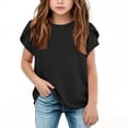 thumbnail image 2 of JTSRKL Kids Girls Cotton and Linen Shirts Casual Summer Petal Short Sleeve Round Neck Solid Color Tunic Blouse Lightweight Soft Comfy Tees Shirt Tops Black 11-12 Years, 2 of 8
