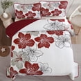 thumbnail image 3 of Juego de edredón DJY Christmas con estampado floral rojo tamaño king size, 3 piezas, 3 of 8
