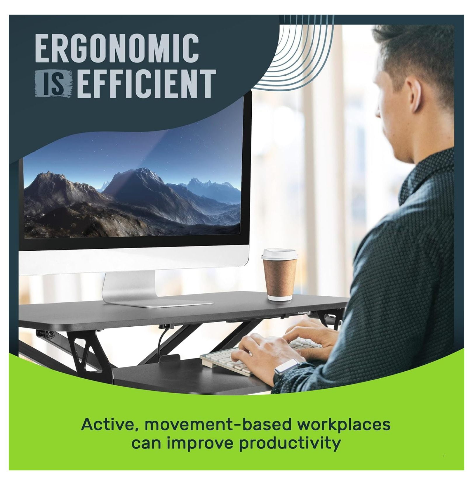 Standing Desk Converter - 32 Inch Adjustable Sit to Stand Up Workstation, Particle Board, Dual Monitor Desktop Riser with Keyboard Tray, for Home Office Laptop, Black 32"