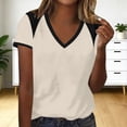 thumbnail image 4 of Htigea Women's Summer T-Shirts Color Block Short Sleeve Casual V-Neck Tees Soft Comfy Pullover Tops Black S, 4 of 6