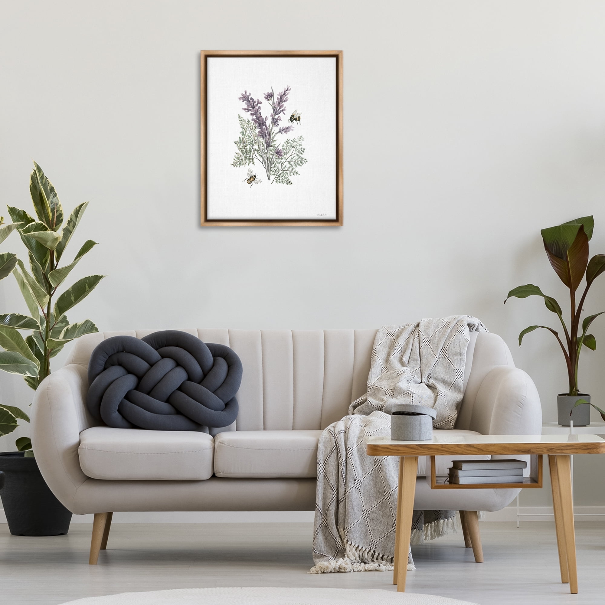 Stupell Industries Bumble Bees & Lavender Animals & Insects Painting Brown Floater Framed Art Print Wall Art, 25 x 31