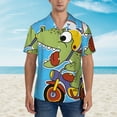 thumbnail image 4 of Daiia Dinosaur Riding a Motorcycle Hawaiian Shirt for Men Gentle Cotton Regular Short Sleeve Casual-XX-Large, 4 of 9