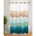 thumbnail image 5 of No Hook Shower Curtains, Teal Blue Ombre Stripe Stall Bathroom Curtain with Snap in Liner, Abstract Summer Beach Coastal Waterproof Washable Fabric Bathroom Shower Curtain Sets, 54" x 78", 5 of 7