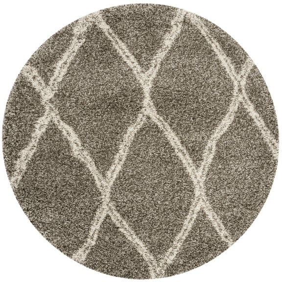 SAFAVIEH Hudson Adella Geometric Diamonds Shag Area Rug, Grey/Ivory, 5' x 5' Round