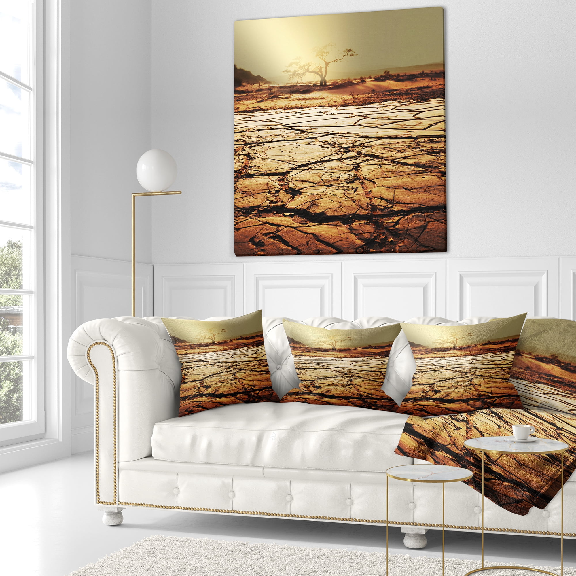 Designart Lonely Tree in Drought Land - African Landscape Printed Throw Pillow - 18x18