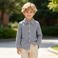 thumbnail image 5 of Tiijoy Kids Long Sleeve Striped Shirt Boys Girls Button Down Shirt Top, Navy, Sizes 4-13, 5 of 5