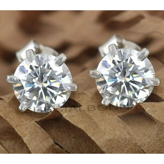 2.00 Ct Certified White Diamond Solitaire Studs 925 Silver Great Shine! 6 Prongs
