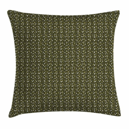 Motif Olive (Abstract Throw Pillow Cushion Cover, Sea of Geometrical Patterns Wave Design Dots and Lines Square Motifs, Decorative Square Accent Pillow Case, 20 X 20 Inches, Olive Green Black White, by)