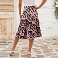 thumbnail image 4 of WTOBBY Women's Casual High Waist A-Line Skirt with Floral Print and Pockets, Polka Dot Stripe Design Skirt for Bohemian Style, Elastic Waist for Comfort,Pink S, 4 of 5